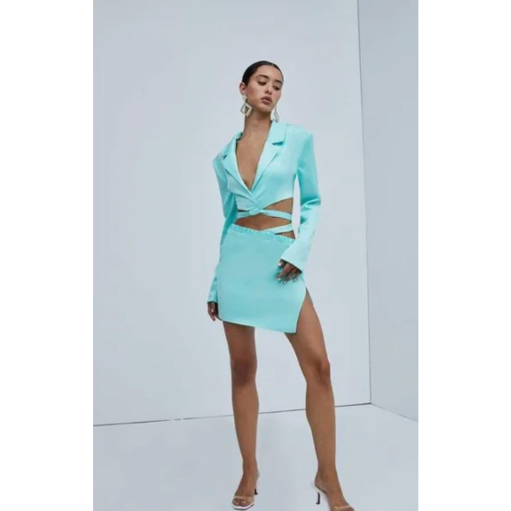 FOR LOVE & LEMONS‎ Aqua Blue Satin Marie Mini Skirt NWT XXS